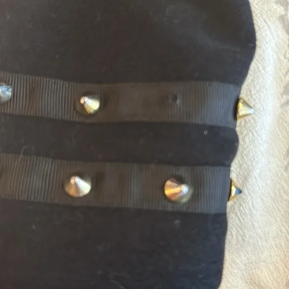 Zara Velvet Like Moto Bomber Collarless Jacket w/ Gold Zipper & Stud Detail sz M - Picture 16 of 16